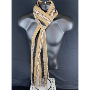 Brown Handwoven Peruvian Baby Alpaca Scarf Andean Tribal Pattern 78"  + Fringe
